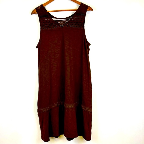 J.Jill Crochet details pima Cotton brown dress Size L - Picture 2 of 12